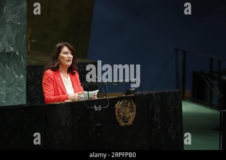 190928 -- NATIONS UNIES, 28 septembre 2019 -- la ministre suédoise des Affaires étrangères Ann Linde s'adresse au débat général de la 74e session de l'Assemblée générale des Nations Unies au siège de l'ONU à New York, le 28 septembre 2019. ONU-ASSEMBLÉE GÉNÉRALE-DÉBAT GÉNÉRAL LixMuzi PUBLICATIONxNOTxINxCHN Banque D'Images