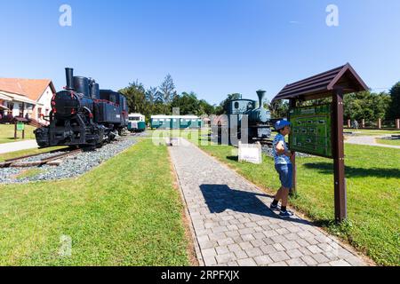 Nagycenki Szechenyi Muzeumvasut chemin de fer à voie étroite, musée extérieur de locomotive à vapeur, Nagycenk, Hongrie Banque D'Images