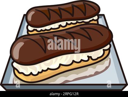 Deux eclairs de chocolat sur une plaque illustration vectorielle isolée pour Chocolate Eclair Day le 22 juin Illustration de Vecteur