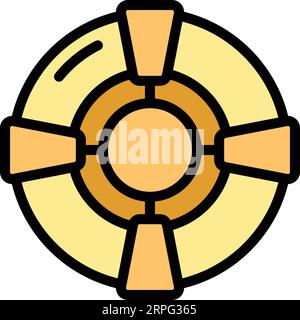 Vecteur de contour d'icône de ligne de vie. Garde-côtes. Couleur de sauvetage en mer plat Illustration de Vecteur