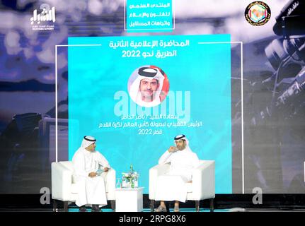 191007 -- KUWAIT CITY, 7 octobre 2019 -- Nasser Al KhaterR, PDG de la coupe du monde de la FIFA, Qatar 2022, prend la parole lors d'un forum organisé par l'Autorité publique de la jeunesse du Koweït, YPA, à Kuwait City, Koweït, le 7 octobre 2019. Photo Ghazy Qaffaf/Xinhua SPKUWAIT-KUWAIT CITY-SOCCER-FIFA WORLD CUP FORUM NiexYunpeng PUBLICATIONxNOTxINxCHN Banque D'Images