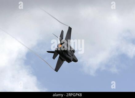 191020 -- HOUSTON, le 20 octobre 2019 -- un avion de chasse F-35 se produit lors du salon annuel Wings Over Houston Airshow à l'aéroport d'Ellington, dans l'État du Texas, aux États-Unis, le 19 octobre 2019. Le spectacle aérien annuel a débuté samedi à l'aéroport d'Ellington, avec des représentations aériennes et des expositions. U.S.-HOUSTON-AIRSHOW SongxQiong PUBLICATIONxNOTxINxCHN Banque D'Images