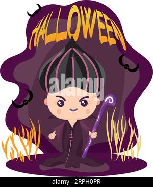 Costume mignon de sorcière halloween sur fille Halloween Vector Illustration de Vecteur