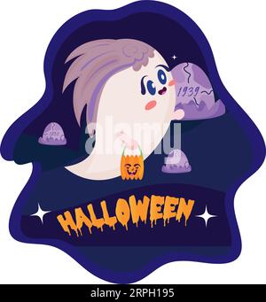 Fantôme mignon isolé sur emo costume Halloween poster Vector Illustration de Vecteur