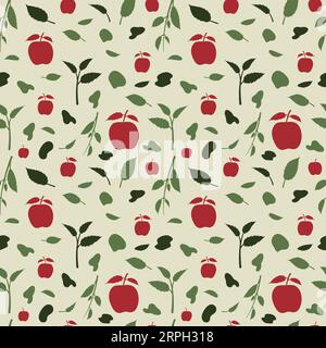Apple laisse le fond de motif sans couture organique Illustration de Vecteur