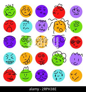 Ensemble d'émoticônes isolé sur fond blanc. Ensemble de visages colorés de cercle de personnes. Illustration vectorielle Illustration de Vecteur