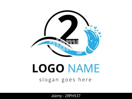 Lettre 2 modèle de conception de logo de service de nettoyage Illustration de Vecteur