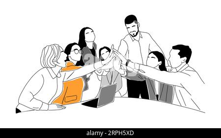 Équipe d'affaires excitée donnant haut cinq vecteur. Illustration de Vecteur