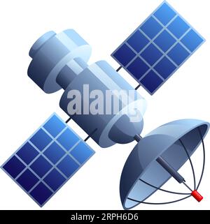 Icône de dessin animé satellite spatial. Navette avec panneaux solaires et antenne Illustration de Vecteur