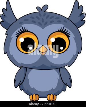 Chouette amicale avec de grands yeux. Personnage d'oiseau de dessin animé Illustration de Vecteur