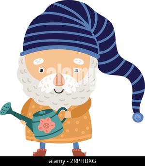 Mignon minuscule nain. Drôle de caractère gnome de jardin Illustration de Vecteur