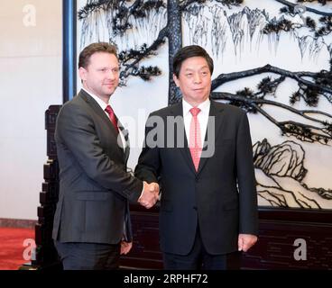 191107 -- BEIJING, le 7 novembre 2019 -- Li Zhanshu, président du Comité permanent de l'Assemblée populaire nationale, rencontre le président de la Chambre des députés tchèque Radek Vondracek à Beijing, capitale de la Chine, le 7 novembre 2019. CHINE-BEIJING-LI ZHANSHU-ASSEMBLÉE DES PRÉSIDENTS DU PARLEMENT TCHÈQUE CN DINGXHAITAO PUBLICATIONXNOTXINXCHN Banque D'Images