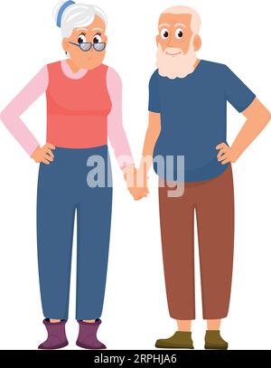 Vieux couple ensemble. Heureux personnages seniors actifs Illustration de Vecteur