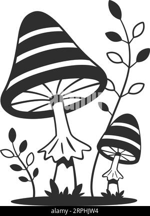Icône noire de champignon fantaisie. Plante forestière naturelle Illustration de Vecteur