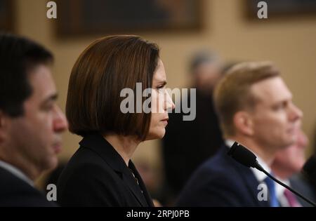 191122 -- WASHINGTON, le 22 novembre 2019 -- Fiona Hill, ancienne directrice principale du Conseil de sécurité nationale pour l'Europe et la Russie, témoigne devant le Comité du renseignement de la Chambre des États-Unis sur Capitol Hill à Washington D.C., aux États-Unis, le 21 novembre 2019. Les deux derniers témoins prévus pour témoigner publiquement devant un panel de la Chambre dans le cadre d’une enquête de destitution du président américain Donald Trump ont présenté leurs récits d’événements liés à l’enquête jeudi. ÉTATS-UNIS-WASHINGTON D.C.-TÉMOIN-TÉMOIGNAGE-TRUMP LIUXJIE PUBLICATIONXNOTXINXCHN Banque D'Images