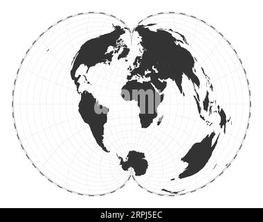 Carte du monde vectorielle. Projection polyconique américaine. Carte géographique du monde simple avec les lignes de latitude et de longitude. Centré sur 0° de longitude. Illustration de Vecteur