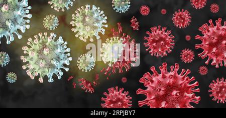 Pirola Covid variant mutants variants du virus et mutation cellulaire comme concept de risque pour la santé et nouvelle épidémie de coronavirus ou mutations des cellules virales covid-19 Banque D'Images