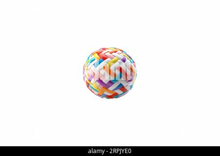 boule de conception multicolore avec des rayures carrées et spiralées sur fond blanc Banque D'Images