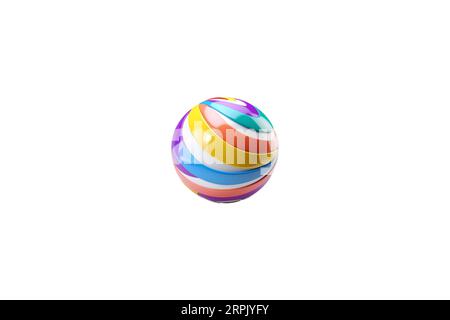 boule de conception multicolore avec des rayures carrées et spiralées sur fond blanc Banque D'Images