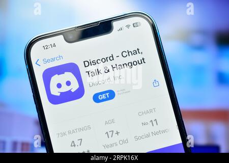 New Delhi, Inde 4 septembre 2023:- application Discord sur smartphone utilisé pour discuter par messagerie instantanée et communication sociale VoIP Banque D'Images