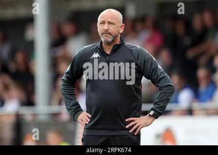 Jay Devereux, gestionnaire de hashtag, lors de Hornchurch vs hashtag United, lors du lancement de la Ligue Isthmian Premier Division football au stade Hornchurch le 28 Banque D'Images