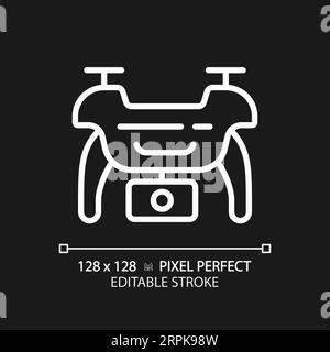 Icône de drone blanc linéaire mince personnalisable en 2D. Illustration de Vecteur