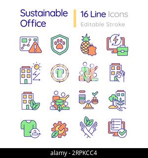 Jeu d'icônes multicolores personnalisables pour un bureau durable Illustration de Vecteur