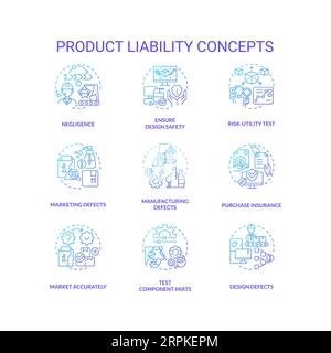 Icônes de gradient représentant les concepts de responsabilité du fait des produits Illustration de Vecteur