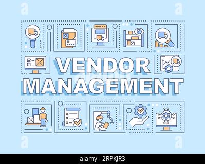 Texte de gestion des fournisseurs avec icônes multicolores en trait fin Illustration de Vecteur