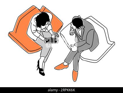 Réunion d'affaires dans la zone de salon vecteur de vue de dessus. Illustration de Vecteur