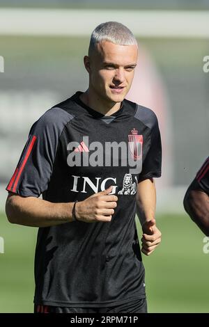 Tubize, Belgique. 05 septembre 2023. Hugo Siquet photographié lors d'une séance d'entraînement de l'équipe nationale belge de football Red Devils, mardi 05 septembre 2023, au siège de la Royal Belgian football Association RBFA à Tubize. Les Devils affronteront l'Azerbaïdjan et l'Estonie plus tard ce mois-ci. BELGA PHOTO BRUNO FAHY crédit : Belga News Agency/Alamy Live News Banque D'Images