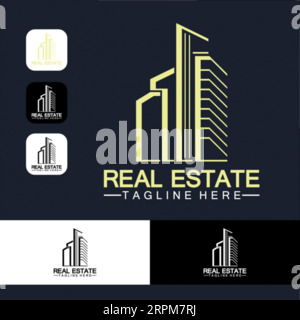 Immobilier logo Design Bâtiment, maison, architecte, maison, construction, modèle d'identité de marque immobilier de propriété avec conception d'icône immobilière vol Illustration de Vecteur