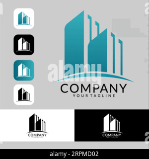 Immobilier logo Design Bâtiment, maison, architecte, maison, construction, modèle d'identité de marque immobilier de propriété avec conception d'icône immobilière vol Illustration de Vecteur