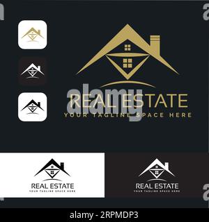 Immobilier logo Design Bâtiment, maison, architecte, maison, construction, modèle d'identité de marque immobilier de propriété avec conception d'icône immobilière vol Illustration de Vecteur