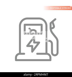 Réservoir de carburant et station d'essence pour voiture électrique. Icône vectorielle de contour de pompe de chargeur de voiture. Illustration de Vecteur