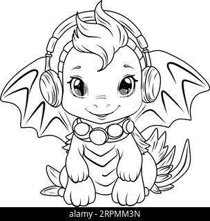 Un vecteur d'un dragon mignon en couleur noir et blanc Illustration de Vecteur