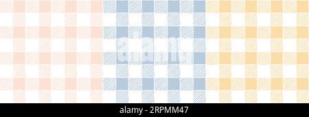 Ensemble dessiné à la main de Tartan Checked Plaid Vector Seamless Pattern. Romantique Cottagecore artistique Checks en bleu, jaune et rose. Homestead Farmhouse Cot Illustration de Vecteur