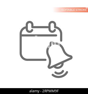 Icône de vecteur de ligne de rappel de calendrier et de cloche. Symbole de gestion du temps, de planification et de tâche métier. Illustration de Vecteur