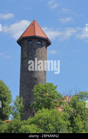 Tour du château d'Auerbach, Vogtland, Saxe, Allemagne Banque D'Images