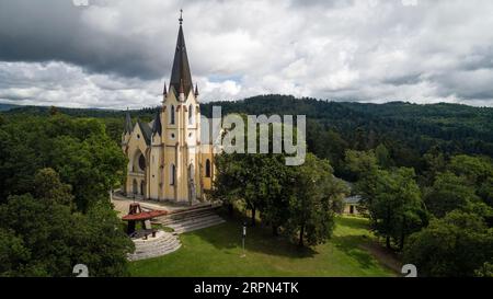 Vue aérienne de la Basilique de la Visitation de la Bienheureuse Vierge Marie à Levoca, Slovaquie Banque D'Images
