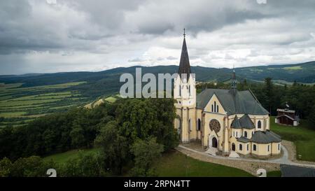Vue aérienne de la Basilique de la Visitation de la Bienheureuse Vierge Marie à Levoca, Slovaquie Banque D'Images