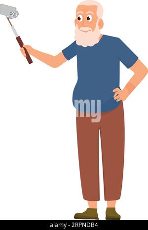 Vieil homme faisant selfie avec bâton. Personnes âgées heureuses Illustration de Vecteur