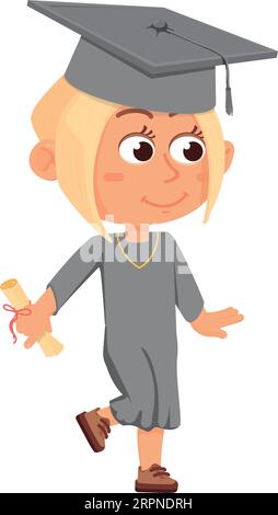 Diplôme étudiant féminin. Heureuse fille de dessin animé avec diplôme Illustration de Vecteur