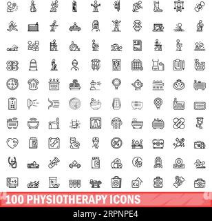 100 icônes de physiothérapie définies. Illustration de contour de 100 icônes de physiothérapie ensemble vectoriel isolé sur fond blanc Illustration de Vecteur