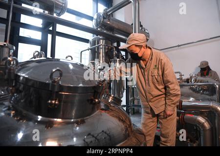 200303 -- CHONGQING, le 3 mars 2020 -- le personnel travaille à l'atelier d'extraction de médicaments chinois de la Chongqing sino Bio-Pharmaceutical Co., Ltd. Dans la zone Hi-tech de Chongqing, au sud-ouest de la Chine, le 3 mars 2020. La zone Hi-tech de Chongqing a déployé des politiques pour aider les entreprises à reprendre leur production pendant la lutte contre le nouveau coronavirus. Un total de 1 598 entreprises impliquant 102 894 travailleurs dans la zone ont repris la production et l'exploitation à midi de mardi. CHINE-CHONGQING-HI-TECH ZONE-NOUVEAU CORONAVIRUS-REPRISE DE LA PRODUCTION CN WANGXQUANCHAO PUBLICATIONXNOTXINXCHN Banque D'Images