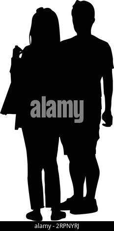 Un homme et une femme magasinant en tenue décontractée debout ensemble dans la silhouette. Illustration de Vecteur