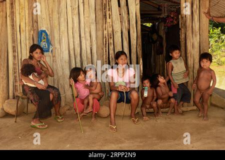 Famille Guarani, état de Sao Paulo, Brésil Banque D'Images