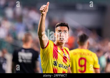 Varsovie, Pologne. 20 août 2023. Dominick Zator de Korona vu lors du match polonais PKO Ekstraklasa League entre Legia Warszawa et Korona Kielce au Marshal Jozef Pilsudski Legia Warsaw Municipal Stadium. Score final ; Legia Warszawa 1:0 Korona Kielce. (Photo Mikolaj Barbanell/SOPA Images/Sipa USA) crédit : SIPA USA/Alamy Live News Banque D'Images