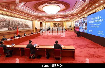 200326 -- BEIJING, le 26 mars 2020 -- le président chinois Xi Jinping participe au Sommet virtuel extraordinaire des dirigeants du G20 sur le COVID-19 par liaison vidéo à Beijing, capitale de la Chine, le 26 mars 2020. CHINA-BEIJING-G20-SUMMIT-COVID-19 CN PANGXXINGLEI PUBLICATIONXNOTXINXCHN Banque D'Images