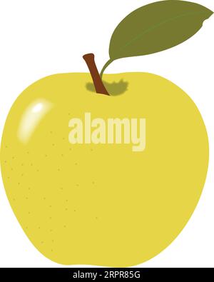Pomme entière unique avec tige et feuille Illustration de Vecteur